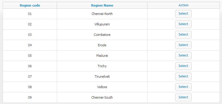 TNEB Regions List for TNEB new user registration