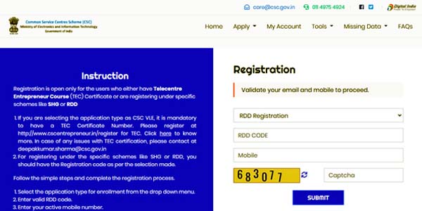 CSC RDD Registration