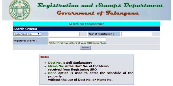 IGRS Telangana Encumbrance Certificate Search