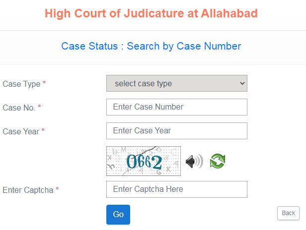 Check status with Search by Case Number