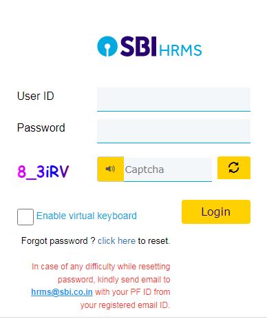 Forgot Password for SBI HRMS